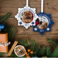 Bleu foncé Blancs Empreintes de pattes Chiot 1er N