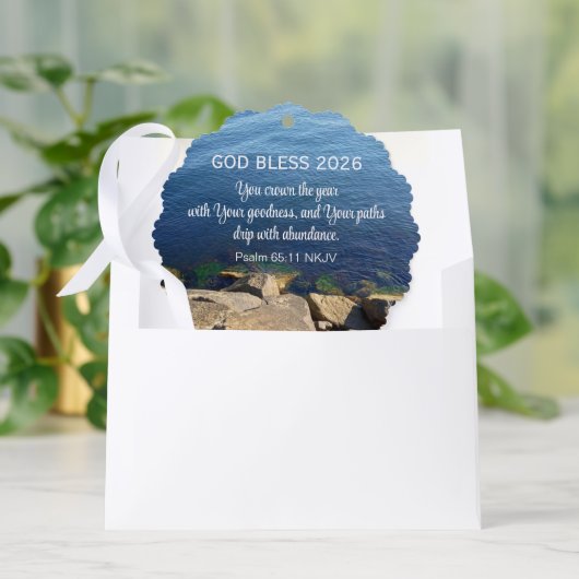 Carte Décorative Blue Ocean Photo Blessed New Year 2026 Christian (Enveloppe)
