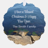 Carte Décorative Blue Ocean Photo Blessed New Year 2026 Christian (Verso)