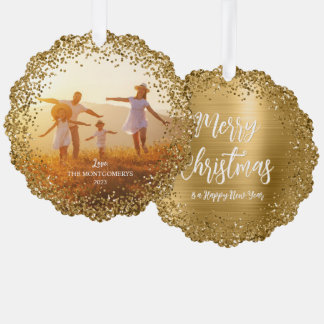 Carte Décorative Bordure Pailletée Famille Photo Joyeux Noël