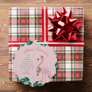 Carte Décorative Boules de Noël Flamant Rose Tropical Chapeau de Pè