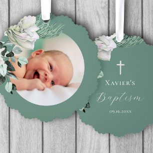 Carte Décorative bouquet vert blanc Baptême