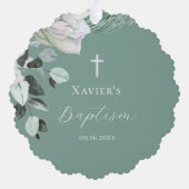 Carte Décorative bouquet vert blanc Baptême (Verso)