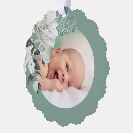 Carte Décorative bouquet vert blanc Baptême (Gauche)