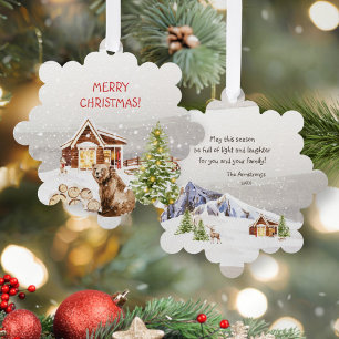 Carte Décorative Cabanon aquarelle rustique ours souvenir Noël