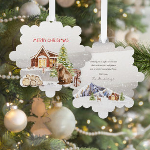 Carte Décorative Cabanon aquarelle rustique ours souvenir Noël