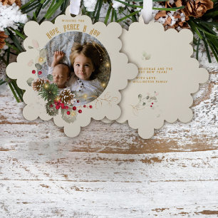 Carte Décorative Cadeau photo de Noël en or rouge avec espoir, paix