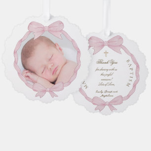 Carte Décorative cadre arc rose Baptême merci
