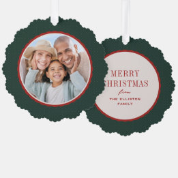 Carte Décorative Cadre ondulé rouge et vert une photo Noël