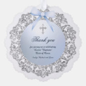 Carte Décorative Cadre Pailleté Argent Ruban Bleu Remerciement Bapt (Verso)