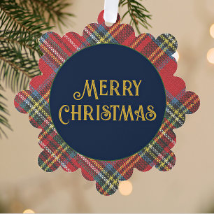 Carte Décorative Cadre Tartan Stewart 5in Merry Christmas Navy Or