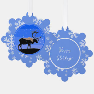 Carte Décorative Caribou en Hiver - Art Original de la Faune