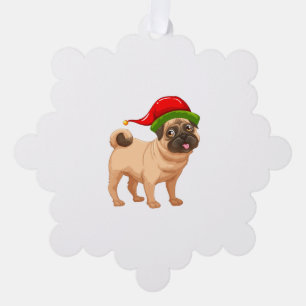 Carte Décorative Carlin mignon dans un Casquette elfe de Noël
