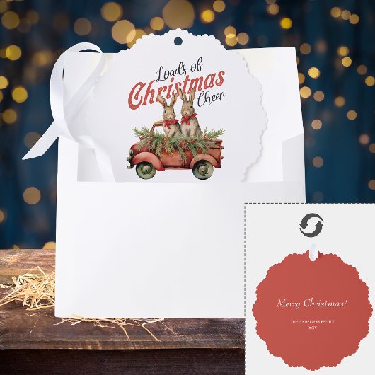 Carte Décorative Charges de lapins de Noël en Camion Rouge