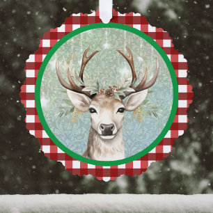 Carte Décorative Charming Deer on Red White Plaid Company Christmas