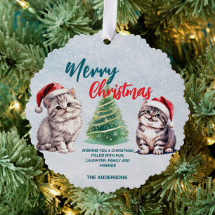 Carte Décorative Chat chaton chatte à l'aquarelle mignonne Père Noë