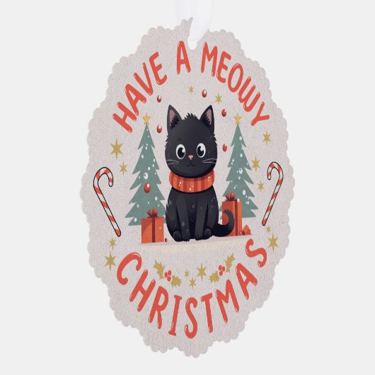 Carte Décorative Chat de Noël mignon Meowect Purrfect noir (Droite)