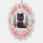 Carte Décorative Chat de Noël mignon Meowect Purrfect noir (Gauche)