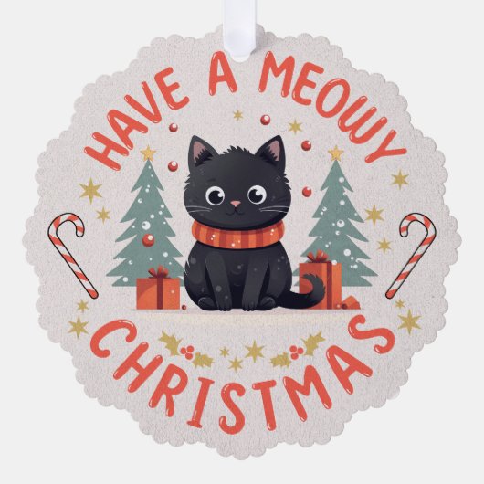 Carte Décorative Chat de Noël mignon Meowect Purrfect noir (Recto)