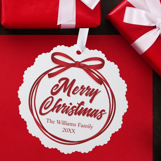 Carte Décorative Chic Merry Christmas Script Red Ribbon Bow Custom