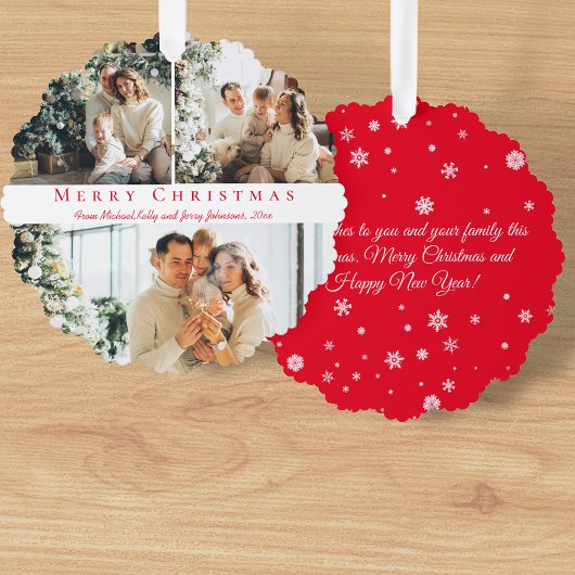 Carte Décorative Chic Rouge Script 3 Photo Collage Joyeux Noël