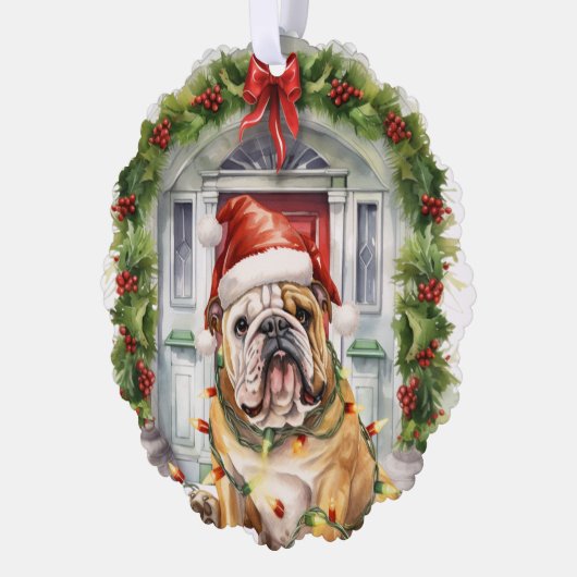 Carte Décorative Chien de taureau britannique à Santa Hat (Gauche)