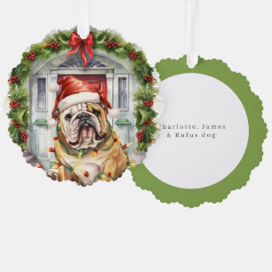 Carte Décorative Chien de taureau britannique à Santa Hat