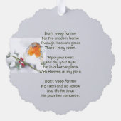 Carte Décorative Christian Memorial Keepsake English Robin Bird (Verso)