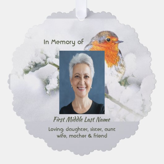 Carte Décorative Christian Memorial Keepsake English Robin Bird (Recto)