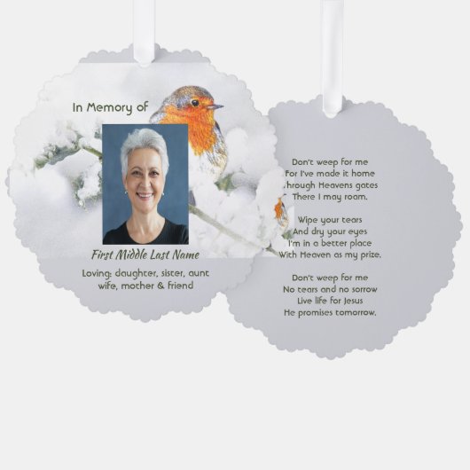 Carte Décorative Christian Memorial Keepsake English Robin Bird (Recto/Verso)