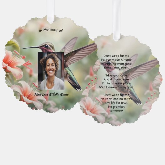 Carte Décorative Christian Memorial Photo Keepsake Hummingbird (Recto/Verso)