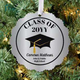 Carte Décorative Classe de Casquette de grade Année Silver Nom Grad