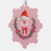 Carte Décorative Cochon mignon avec couronne Pois rose Noël (Gauche)