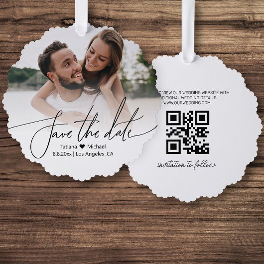 Carte Décorative code qr élégant photo couple enregistrer la date s