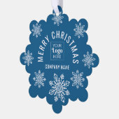 Carte Décorative Company Logo Name Snowflake Merry Christmas Blue (Gauche)