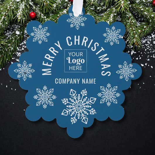 Carte Décorative Company Logo Name Snowflake Merry Christmas Blue