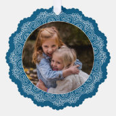 Carte Décorative Couronne de Mandala blanche ivoire sur bleu (Recto)