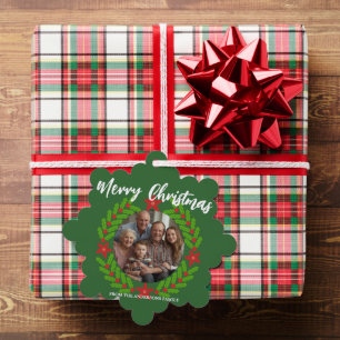Carte Décorative Couronne de Noël Joyeux Noël Photo Famille Nom