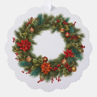 Carte Décorative Couronne de Noël vintage poinsettia rouge, baies