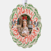 Carte Décorative Cream Joyeux Noël Folk Foliage Wreath Photo (Gauche)
