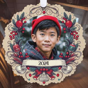 Carte Décorative Custom Deux Photo Festif Noël Fête de la couronne