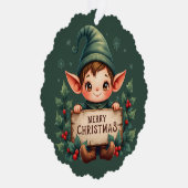 Carte Décorative Cute Christmas Elf Holding Merry Sign Green (Droite)