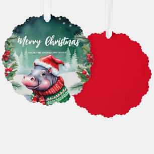 Carte Décorative Cute HIPPO Père Noël Xmas Fête Famille Enfants
