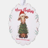 Carte Décorative Cute merry Cow Christmas tree calf ox Xmas pattern (Gauche)