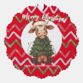 Carte Décorative Cute merry Cow Christmas tree calf ox Xmas pattern (Recto)