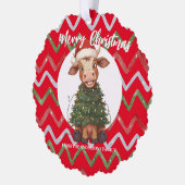 Carte Décorative Cute merry Cow Christmas tree calf ox Xmas pattern (Gauche)