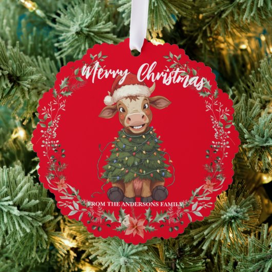 Carte Décorative Cute merry Cow Christmas tree calf ox Xmas pattern (Insitu (Arbre))