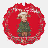 Carte Décorative Cute merry Cow Christmas tree calf ox Xmas pattern (Recto)