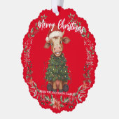 Carte Décorative Cute merry Cow Christmas tree calf ox Xmas pattern (Gauche)
