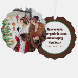 Carte Décorative Dames de Noël rétro vintage Art Déco
